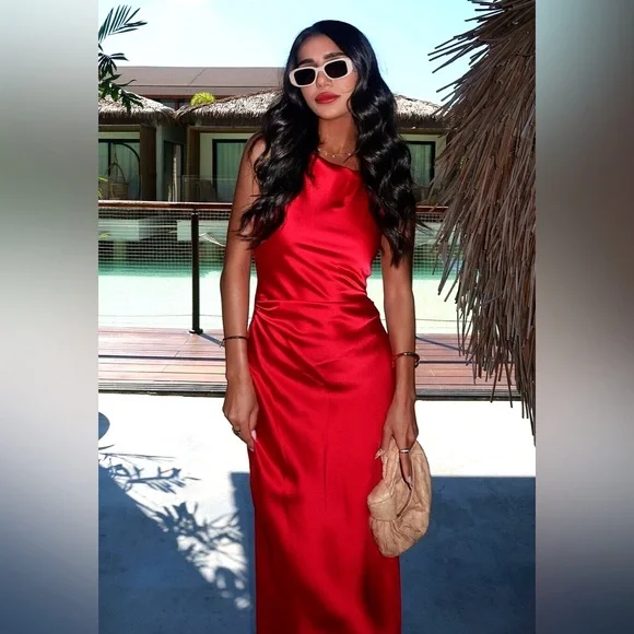 Zara Red Satin Midi Dress - Picture 2 of 6